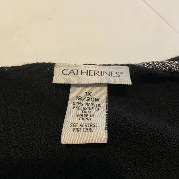 Catherines Women Plus 1X Open Front Cardigan Sweater Black Metallic Trim Knit - Picture 4 of 8